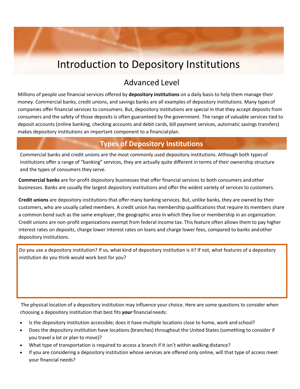 Introduction to Depository Institutions