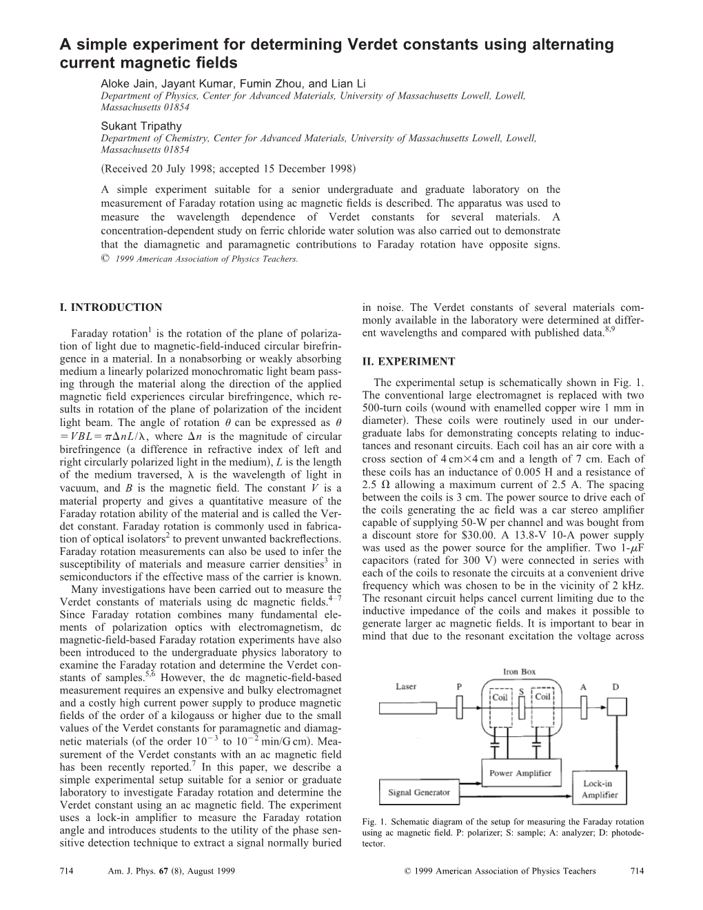 A Simple Experiment for Determining Verdet Constants Using Alternating