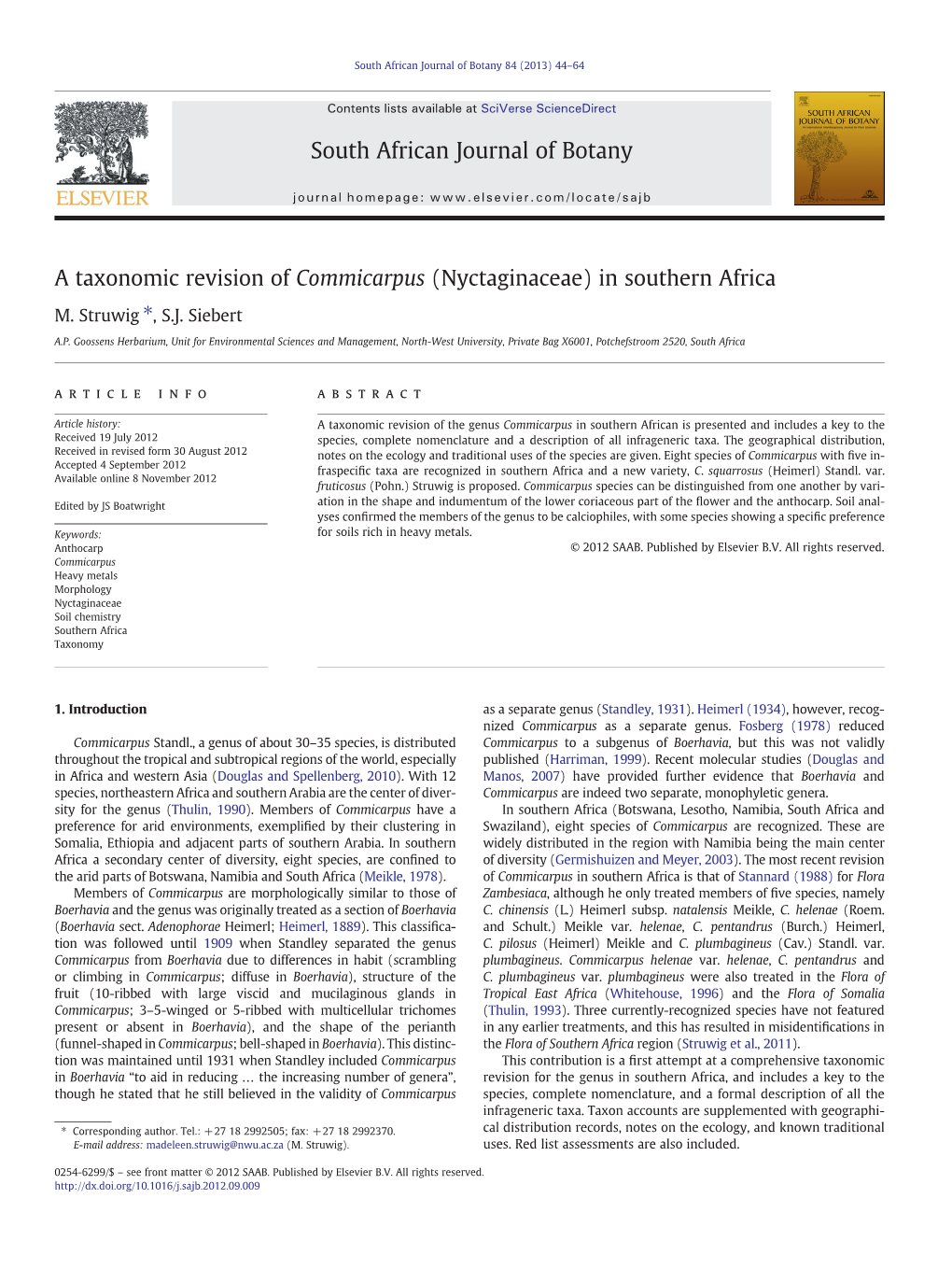 A Taxonomic Revision of Commicarpus (Nyctaginaceae) in Southern Africa