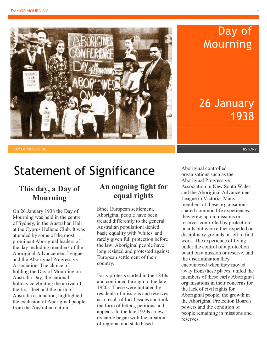 Day of Mourning – Overview Fact Sheet