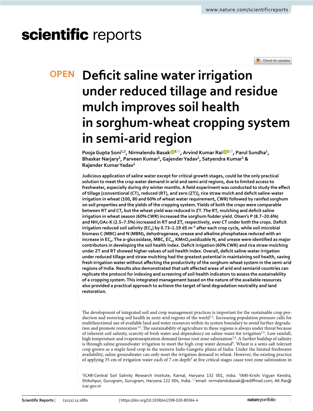 Deficit Saline Water Irrigation Under Reduced Tillage and Residue Mulch