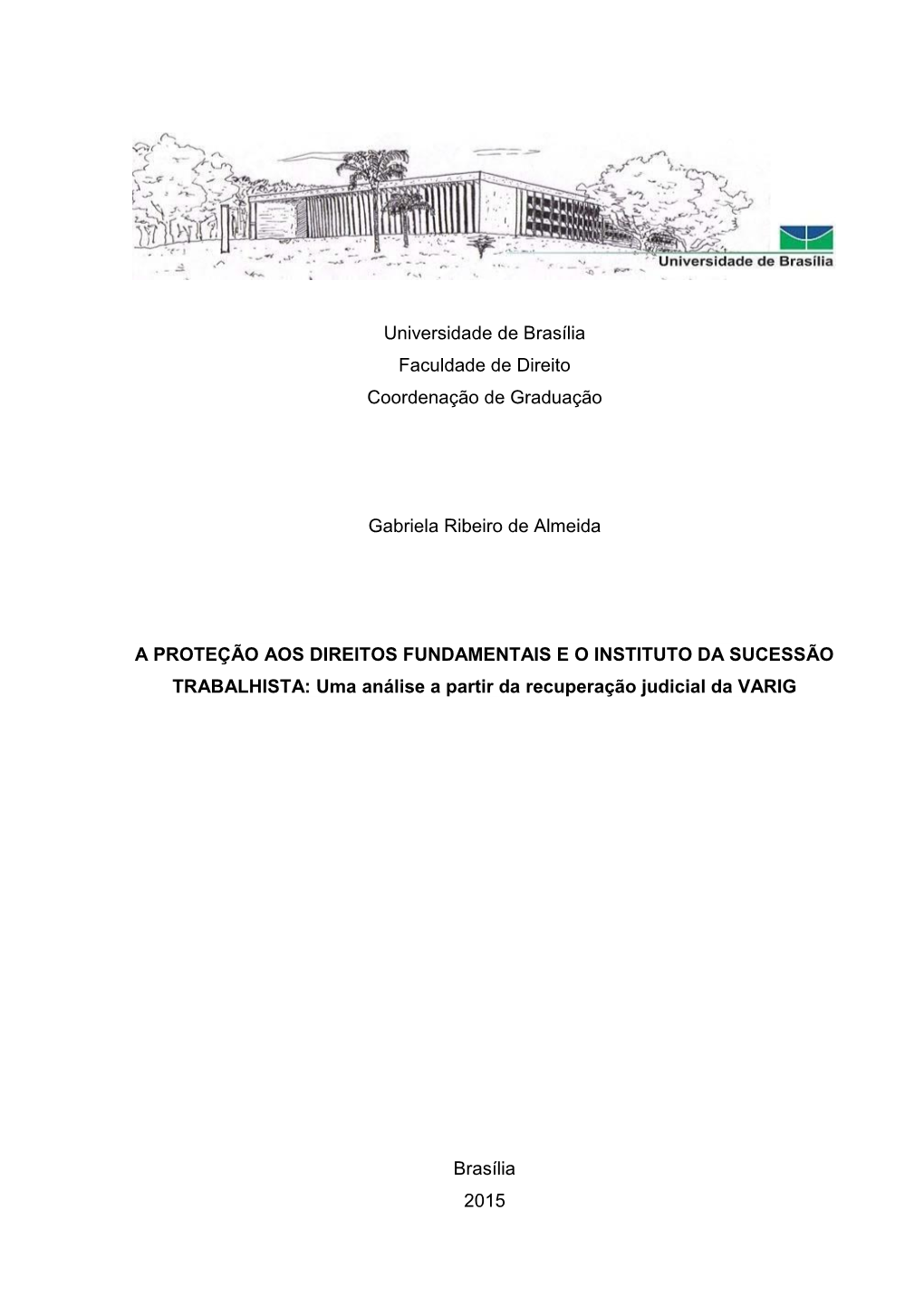 Universidade De Brasília Faculdade De Direito Coordenação De Graduação Gabriela Ribeiro De Almeida a PROTEÇÃO AOS DIREITO