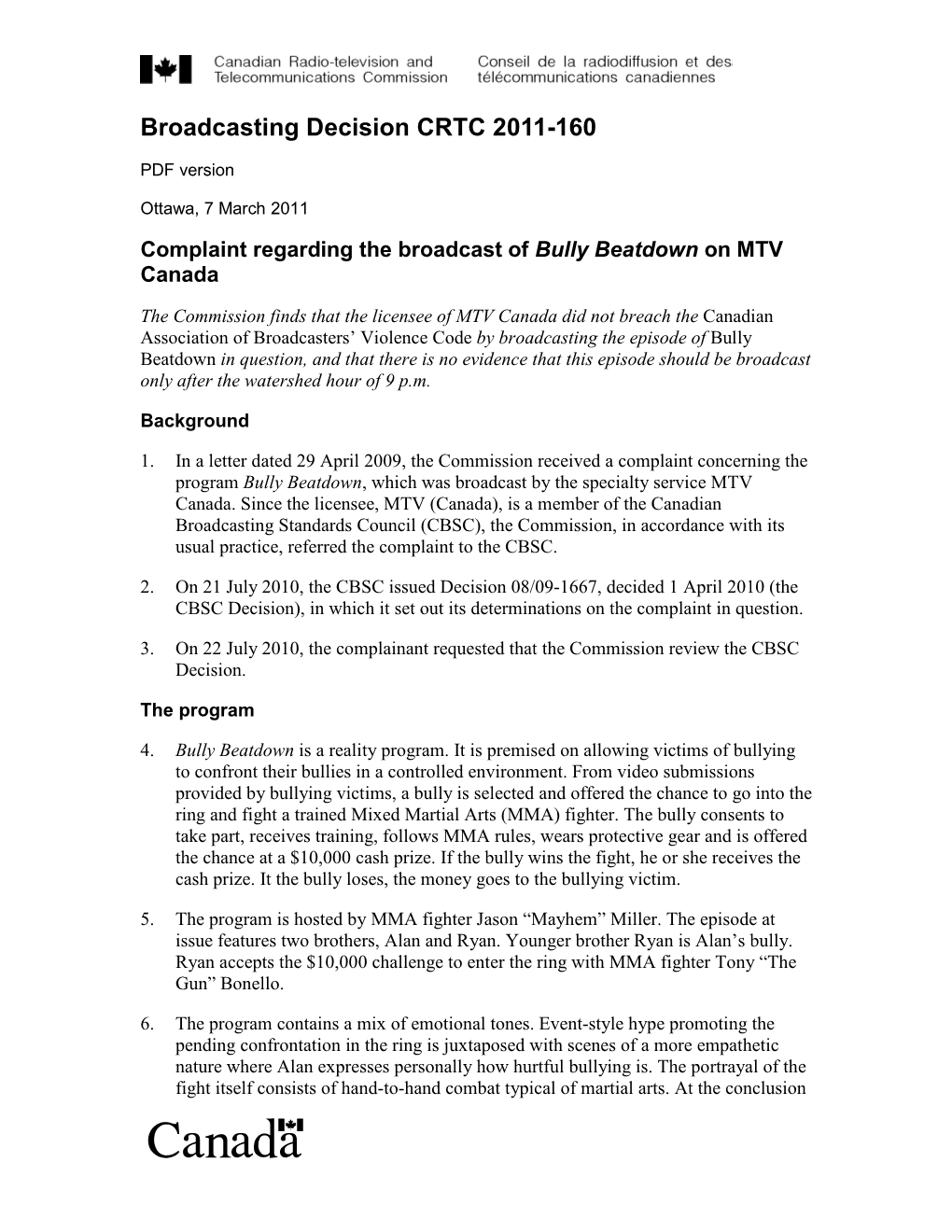 Broadcasting Decision CRTC 2011-160