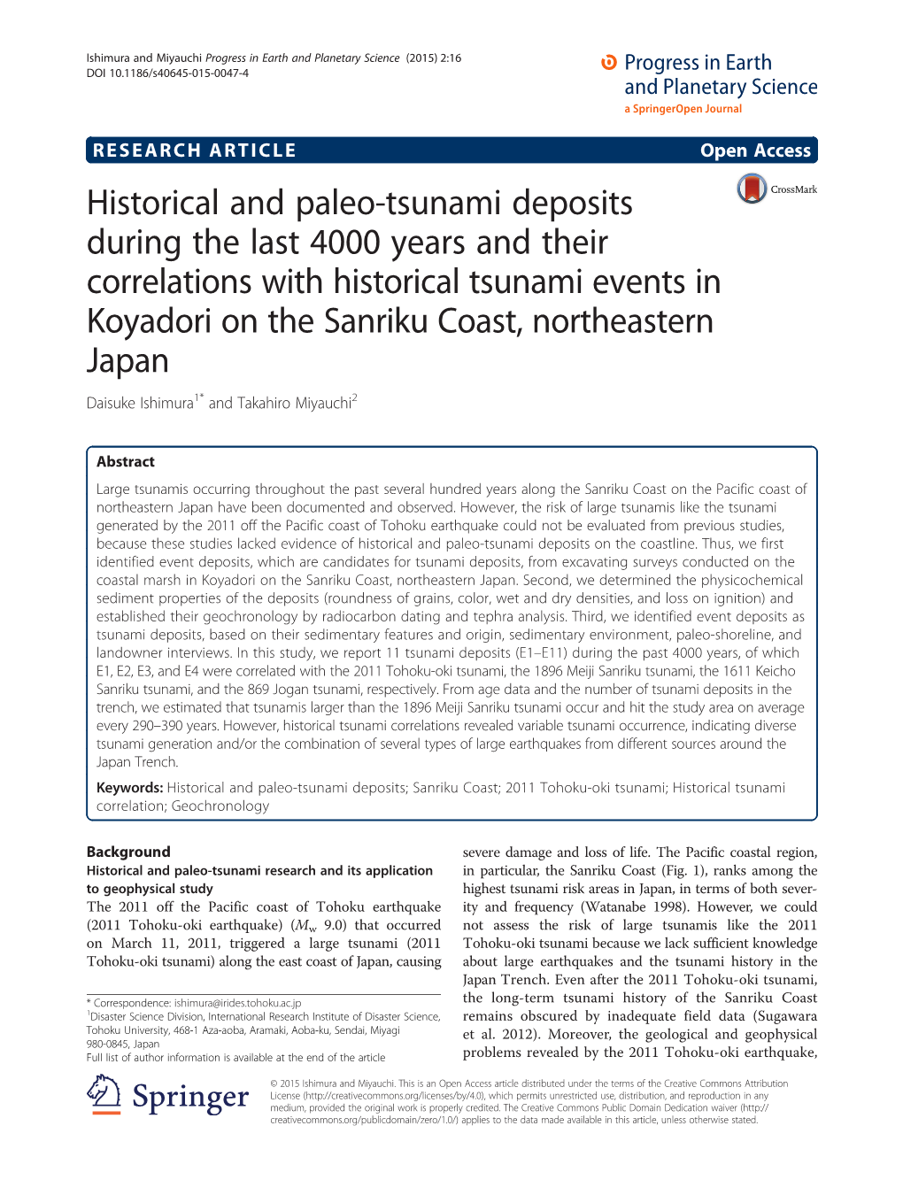Historical and Paleo-Tsunami Deposits During the Last 4000 Years and Their