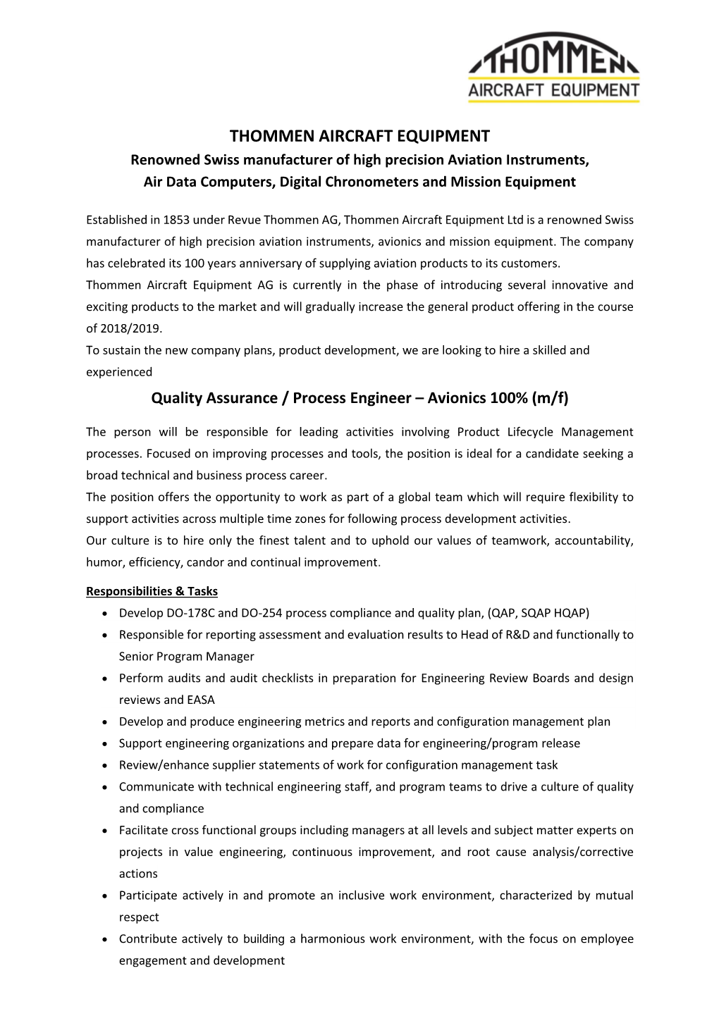 Quality Assurance, Process Engineer