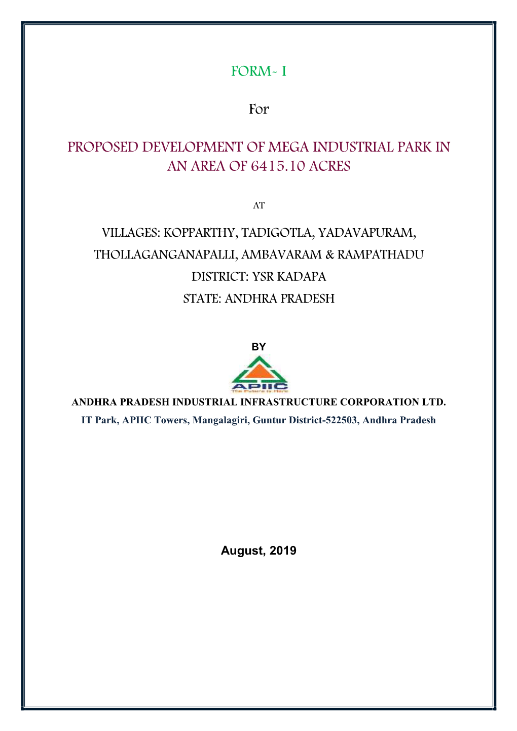 Proposed Development of Mega Industrial Park in an Area of 6415.10 Acres