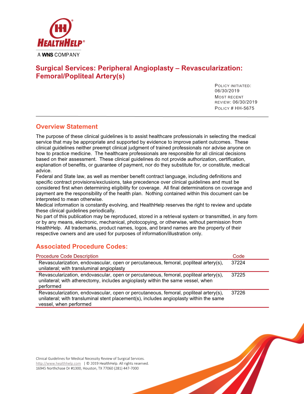 Peripheral Angioplasty – Revascularization: Femoral/Popliteal Artery(S)