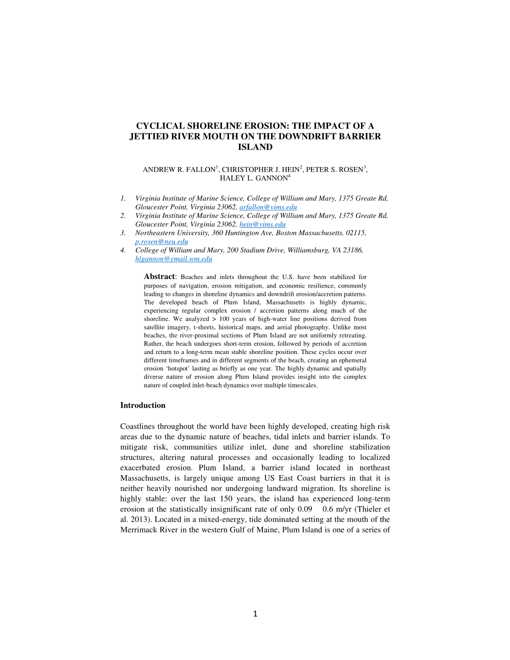 1 Cyclical Shoreline Erosion: the Impact of a Jettied River Mouth on the Downdrift Barrier Island