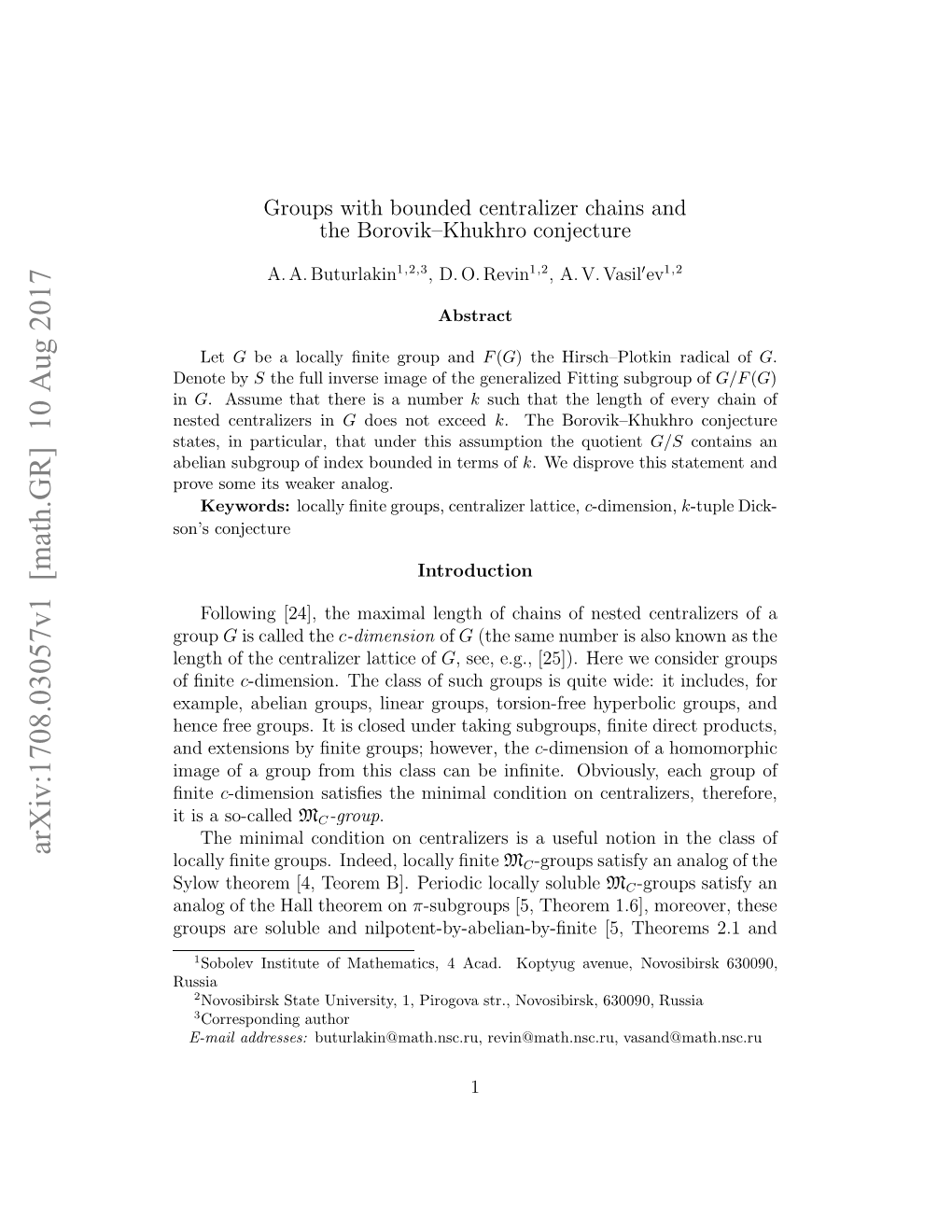 Groups with Bounded Centralizer Chains and The~ Borovik--Khukhro