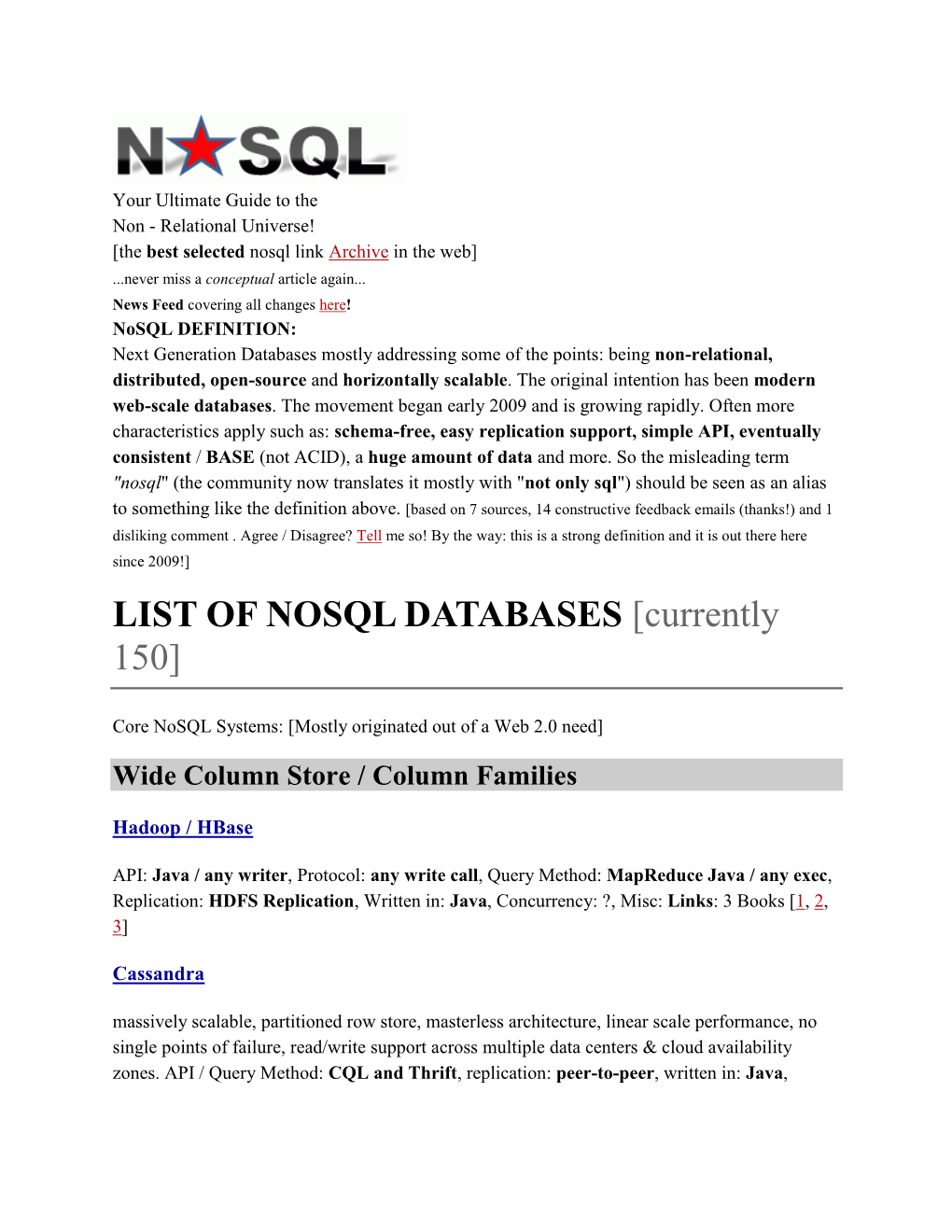 LIST of NOSQL DATABASES [Currently 150]