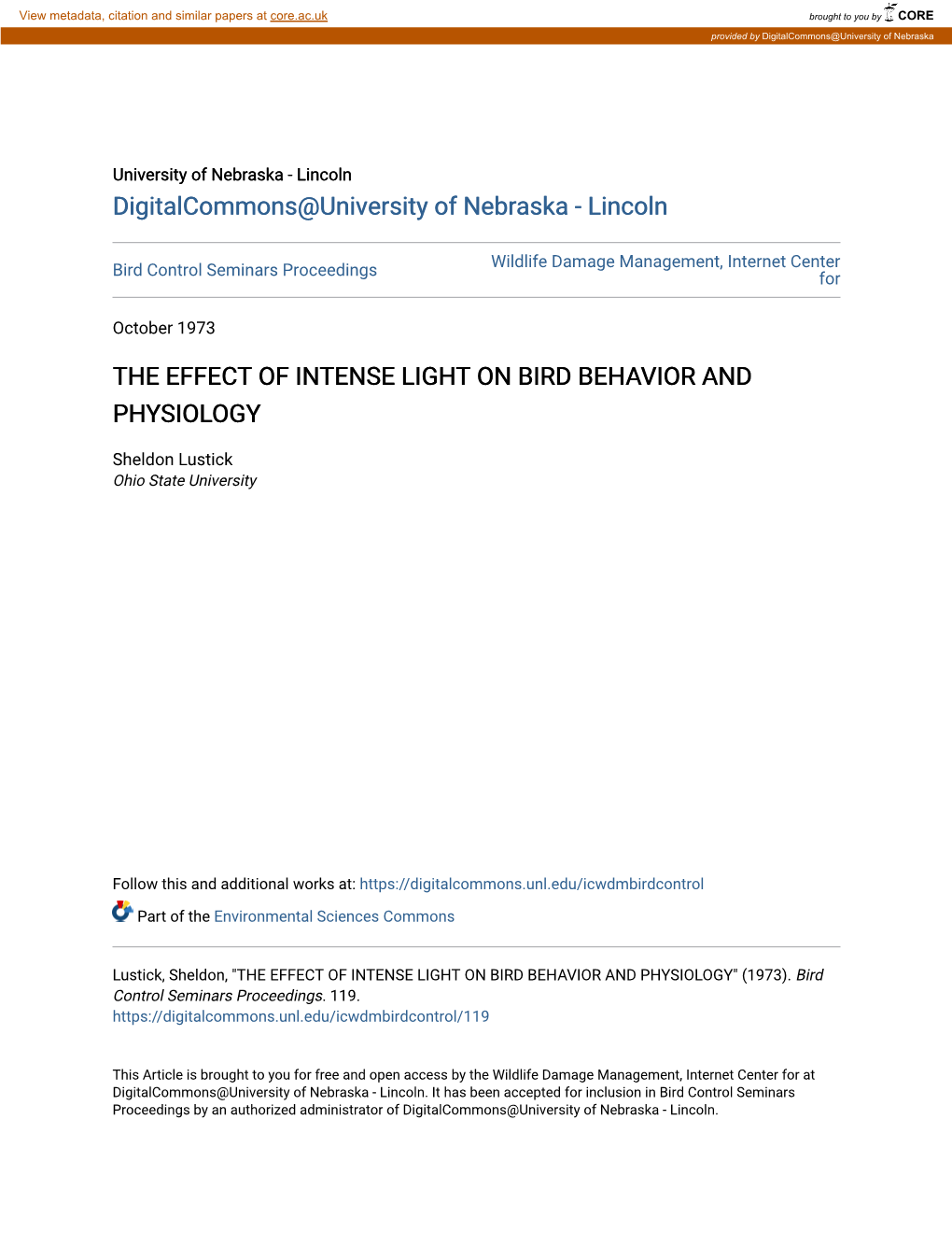 The Effect of Intense Light on Bird Behavior and Physiology