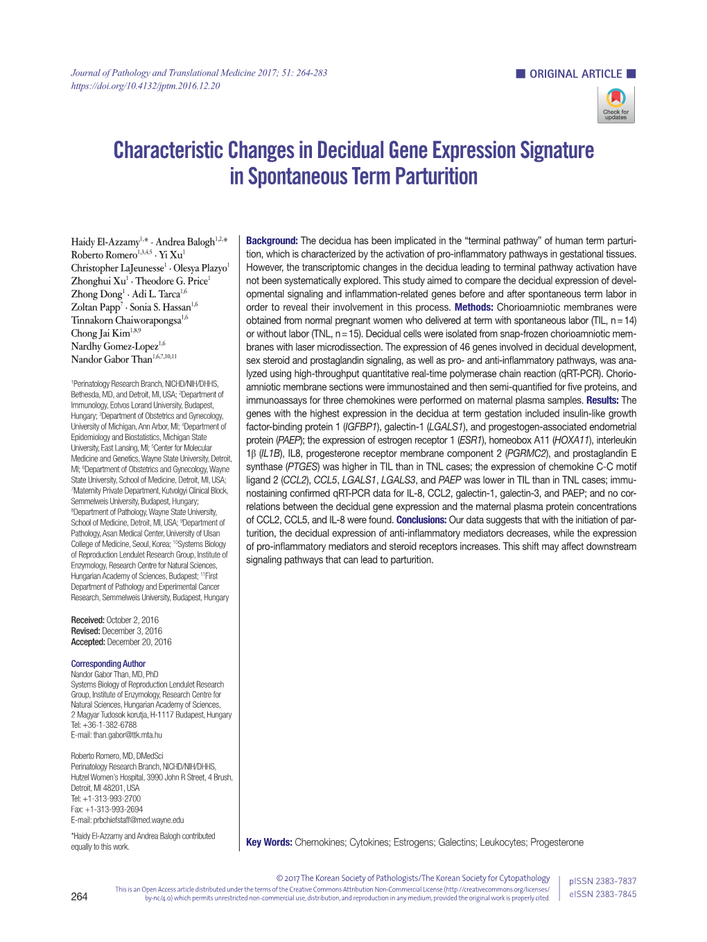 Characteristic Changes in Decidual Gene Expression Signature in Spontaneous Term Parturition