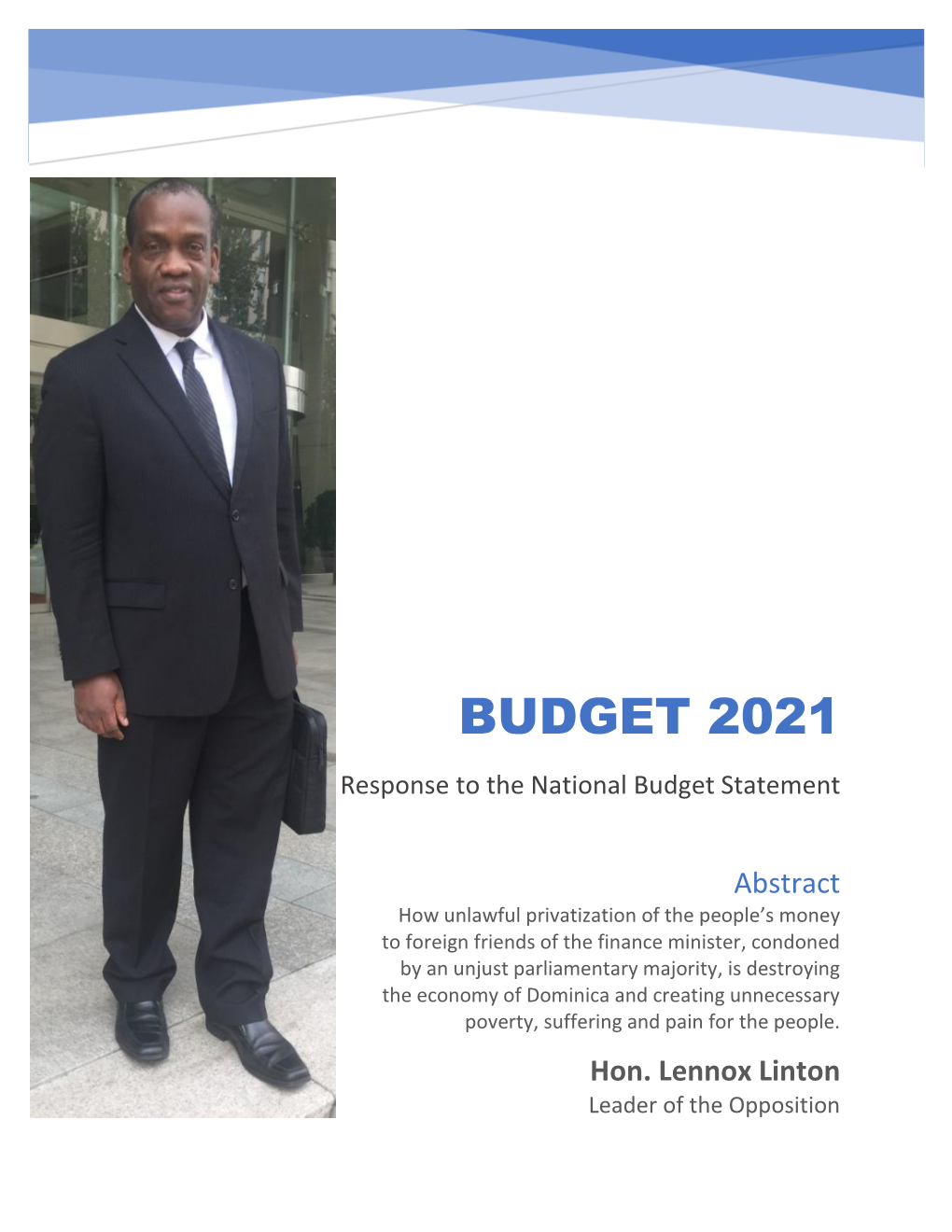 BUDGET 2021 Response to the National Budget Statement