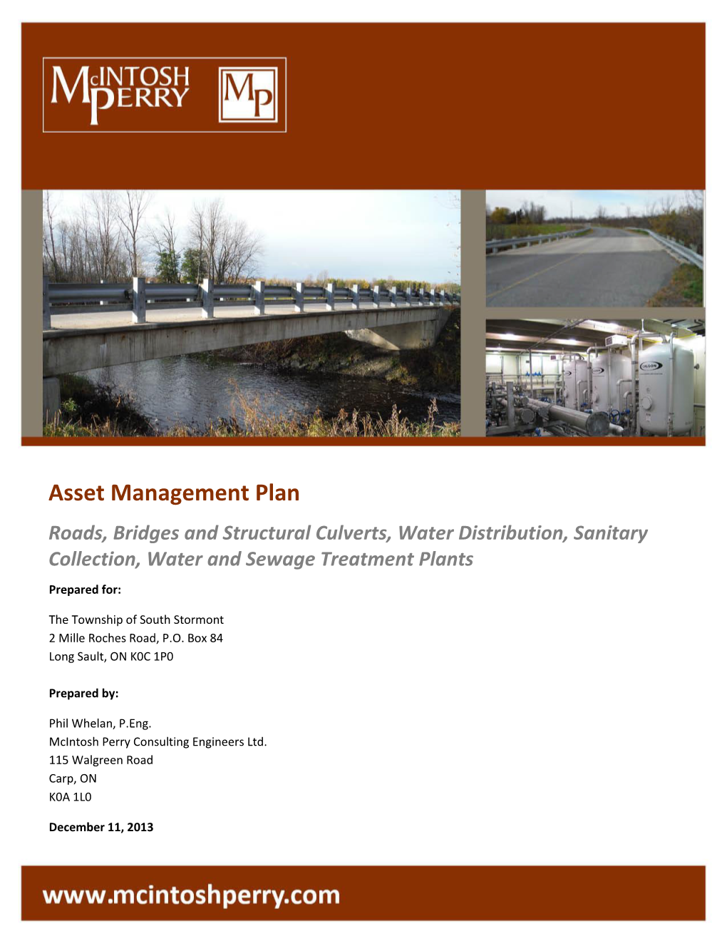 Asset Management Plan Roads, Bridges and Structural Culverts, Water Distribution, Sanitary Collection, Water and Sewage Treatment Plants Prepared For