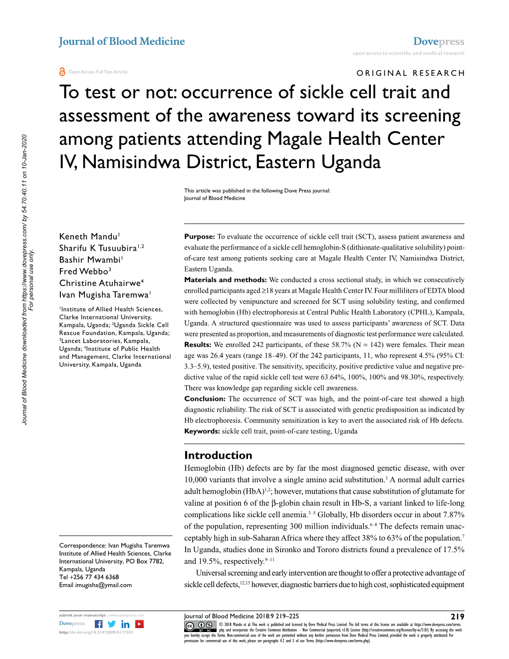 To Test Or Not: Occurrence of Sickle Cell Trait