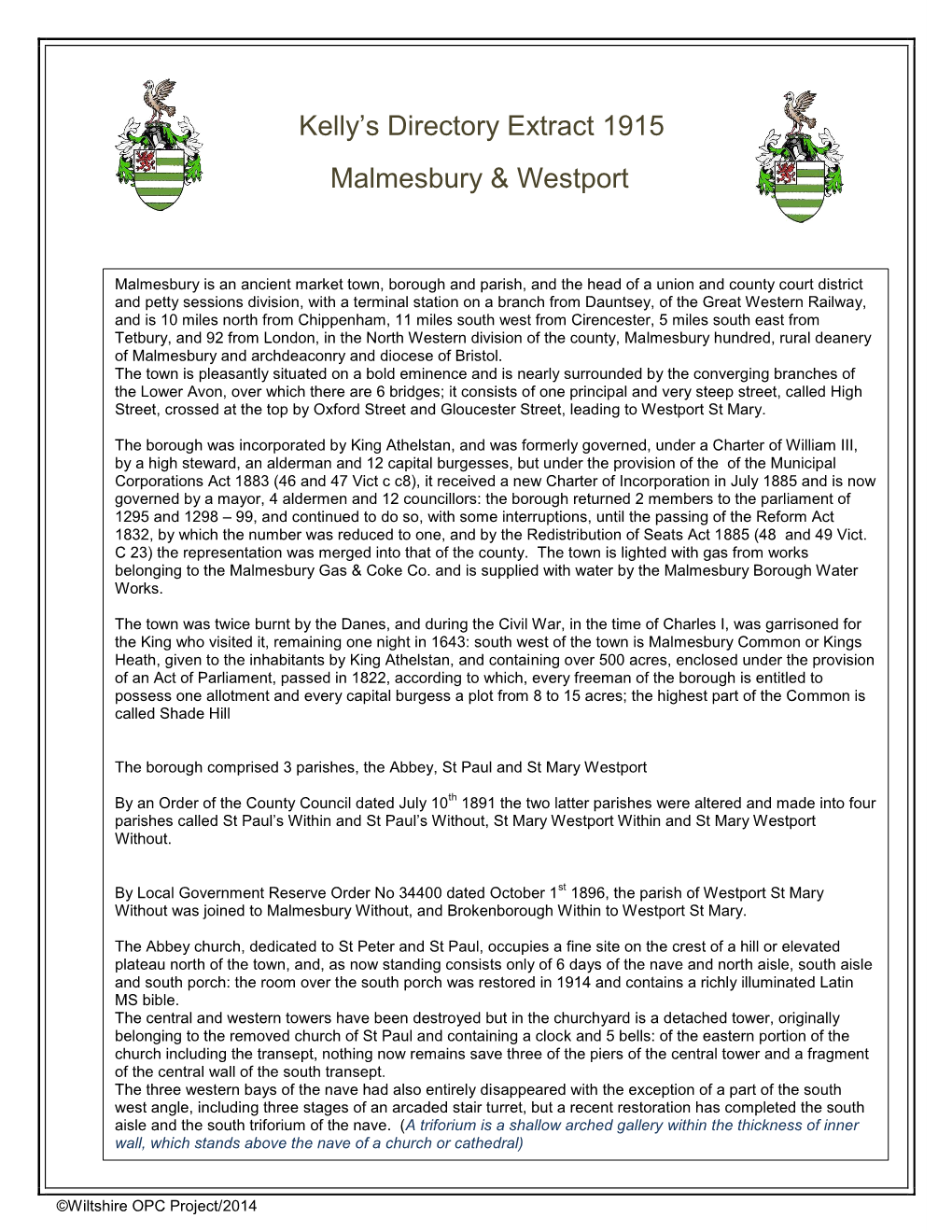 Kelly's Directory Extract 1915 Malmesbury & Westport