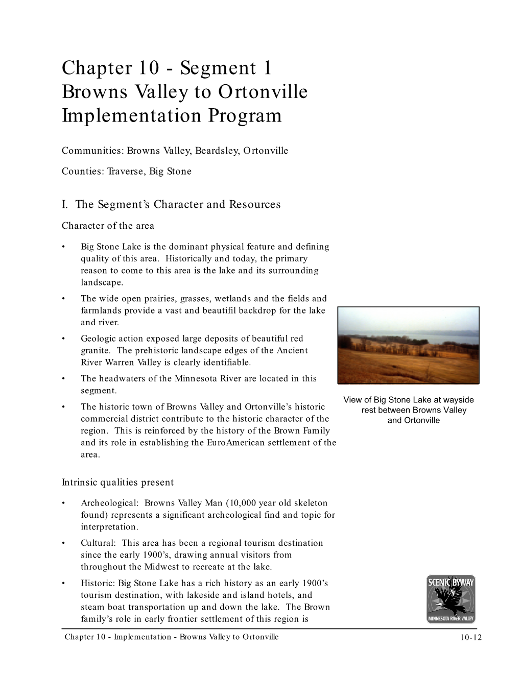 Chapter 10 - Segment 1 Browns Valley to Ortonville Implementation Program