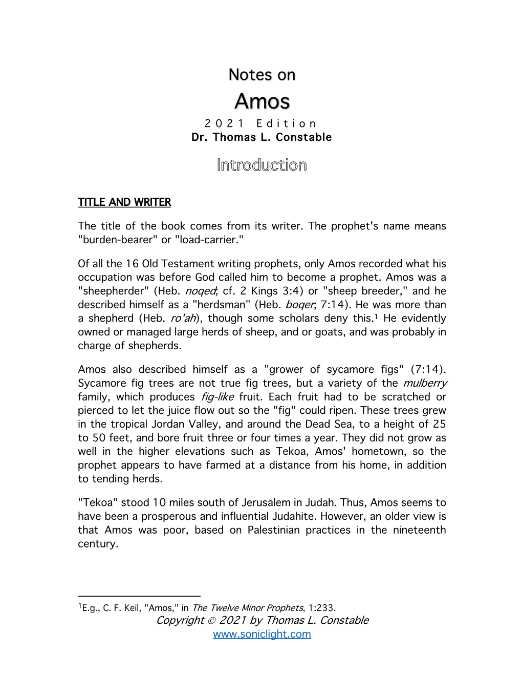 Notes on Amos 202 1 Edition Dr