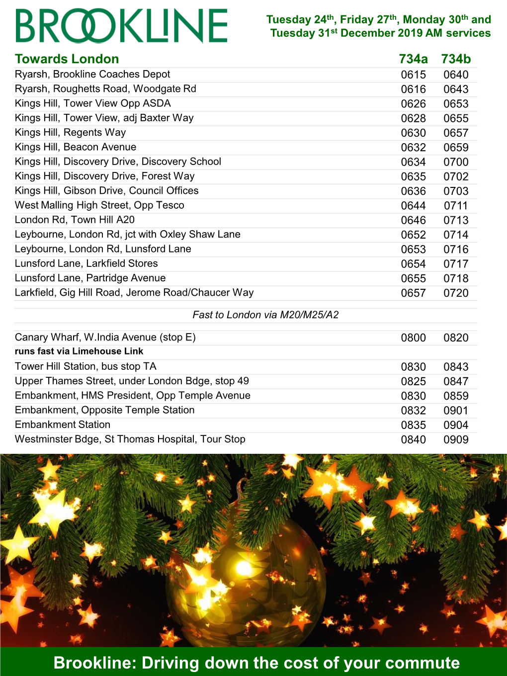 Christmas & New Year Commuter Timetable