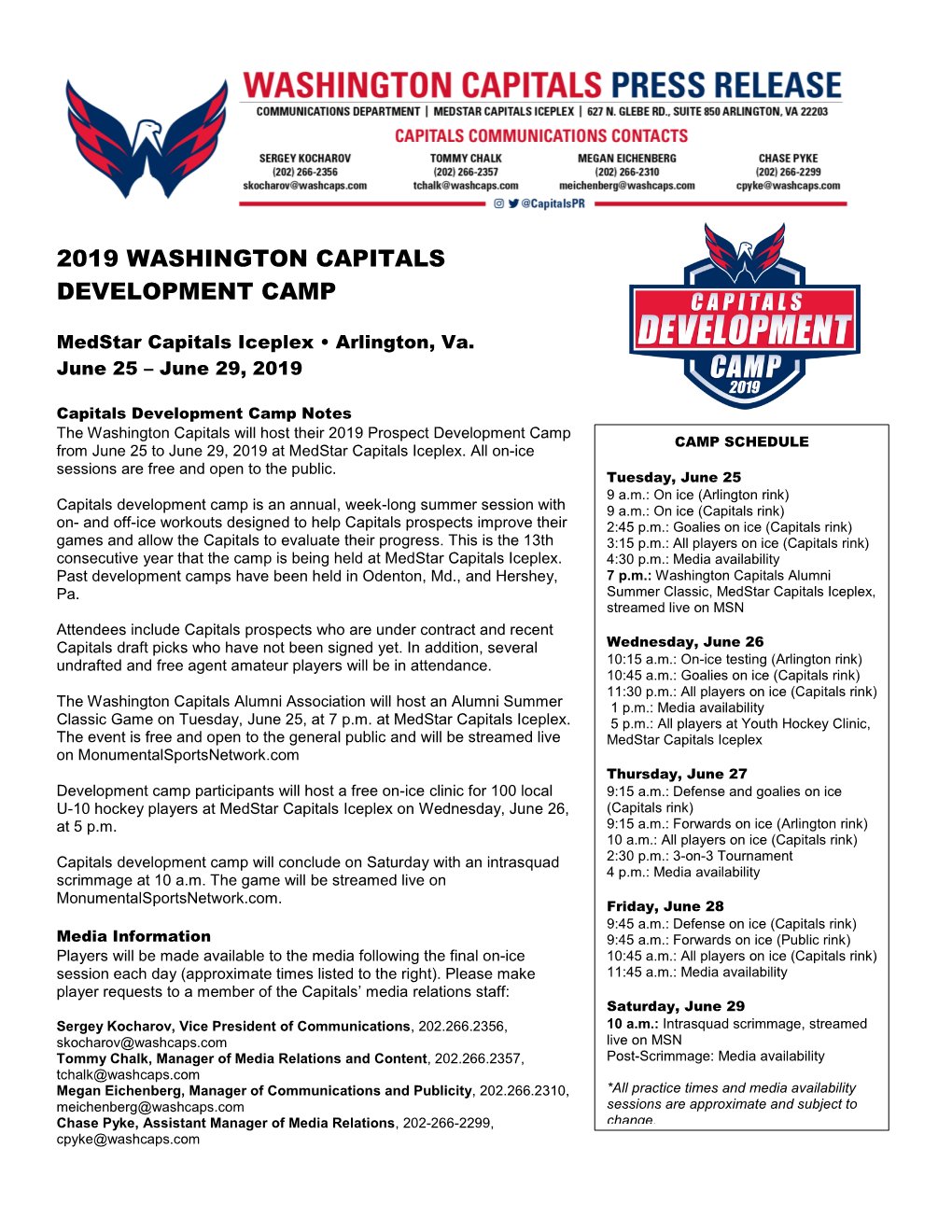 2019 Washington Capitals Development Camp