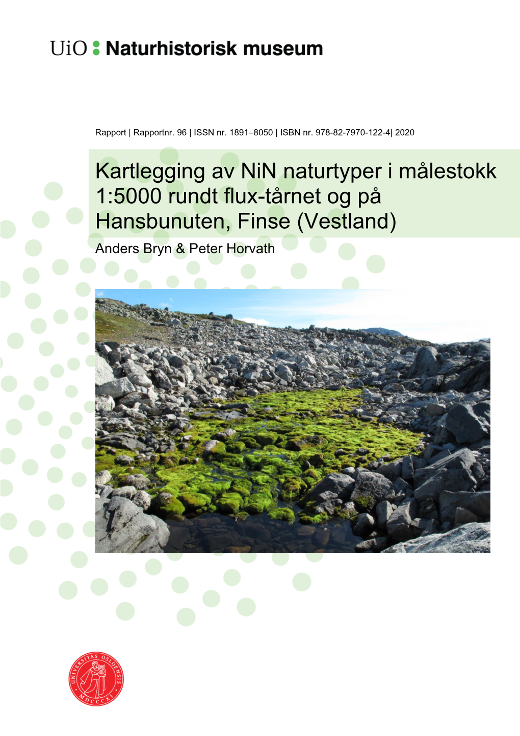 Kartlegging Av Nin Naturtyper I Målestokk 1:5000 Rundt Flux-Tårnet Og På Hansbunuten, Finse (Vestland) Anders Bryn & Peter Horvath