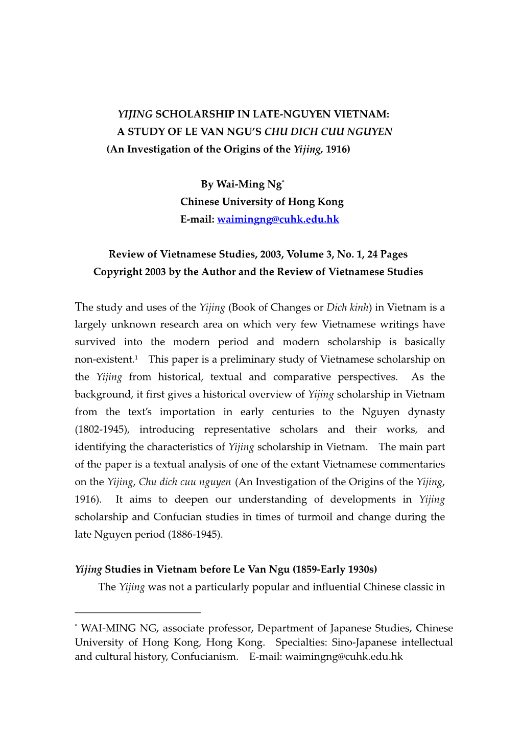 I Ching Scholarship in Vietnamese Confucianism: a Study