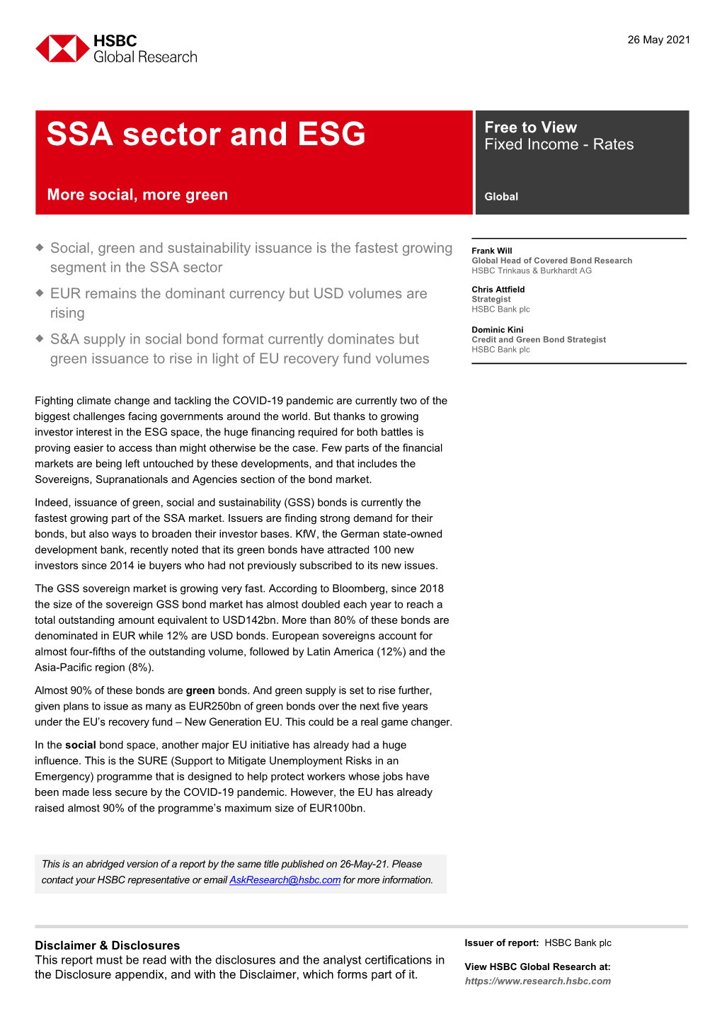 SSA Sector and ESG Fixed Income - Rates