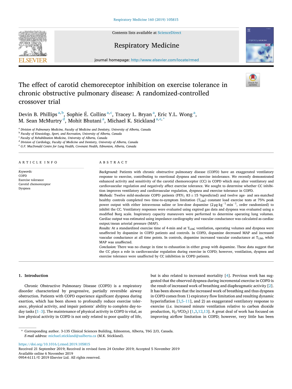 The Effect of Carotid Chemoreceptor Inhibition on Exercise Tolerance in Chronic Obstructive Pulmonary Disease: a Randomized-Controlled Crossover Trial