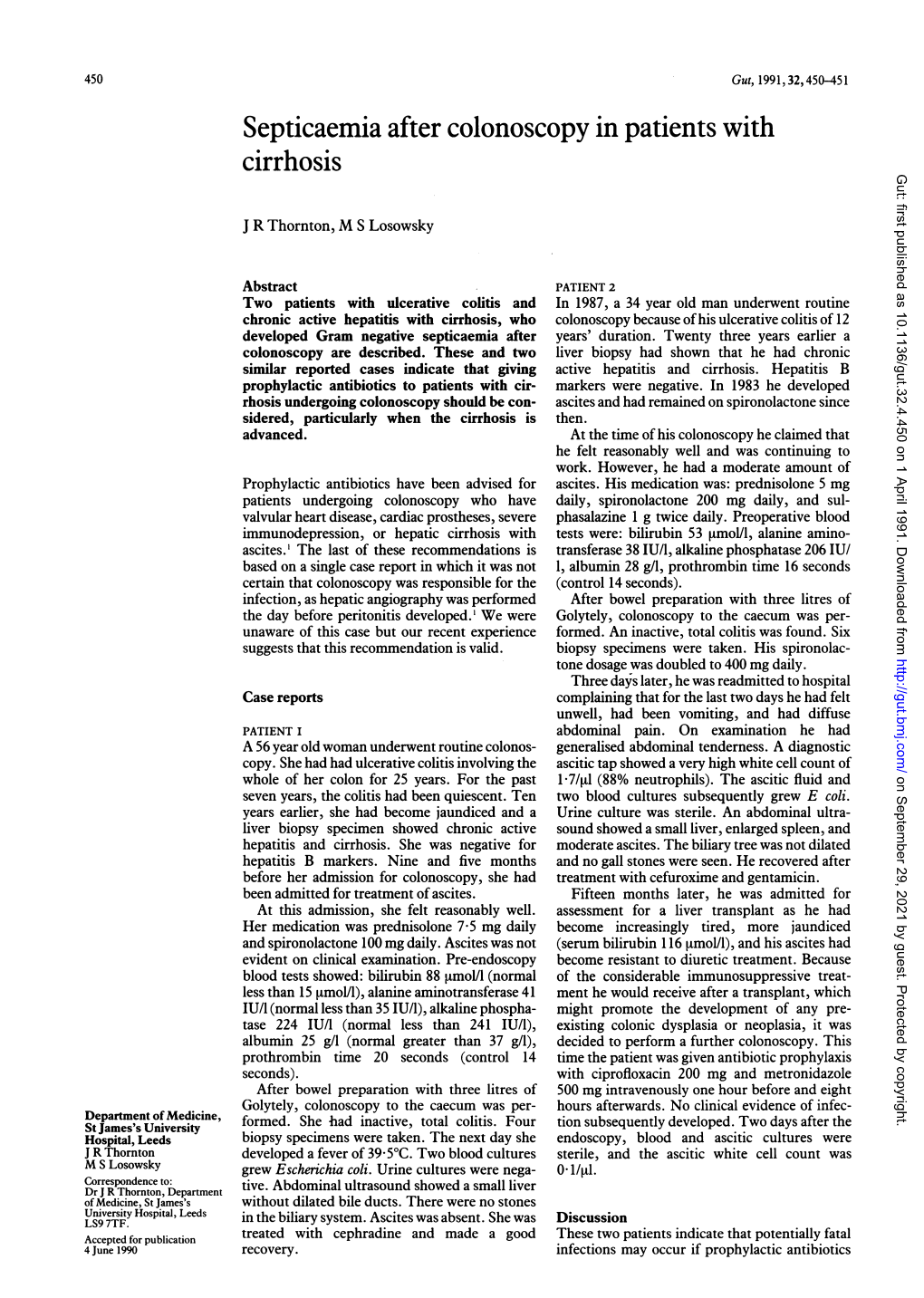 Septicaemia After Colonoscopy in Patients With