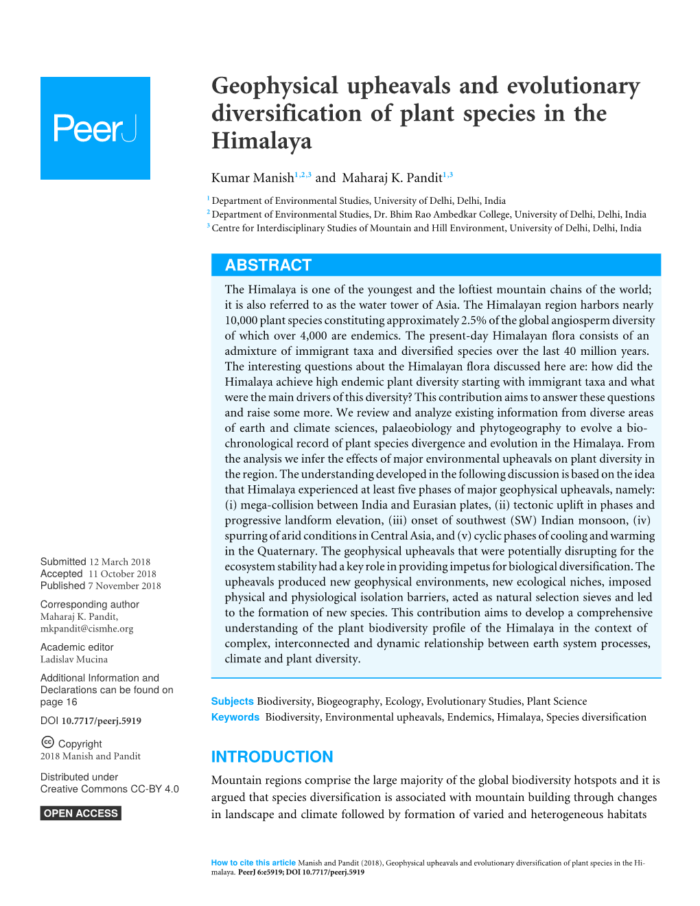 Geophysical Upheavals and Evolutionary Diversification of Plant Species in the Himalaya