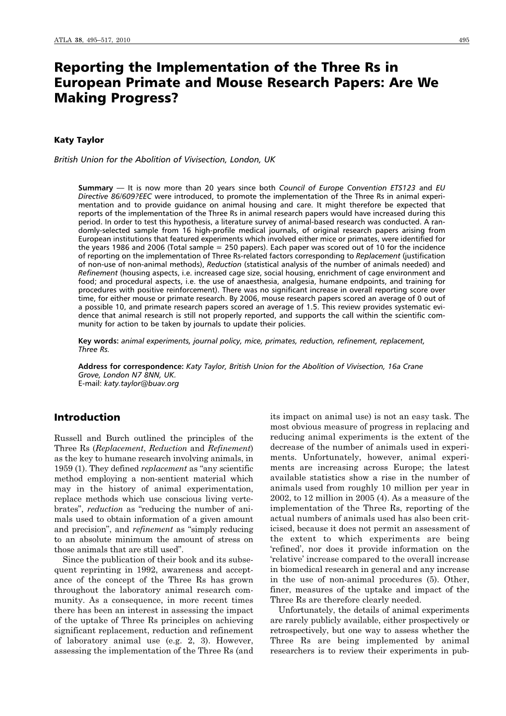 Reporting the Implementation of the Three Rs in European Primate and Mouse Research Papers: Are We Making Progress?