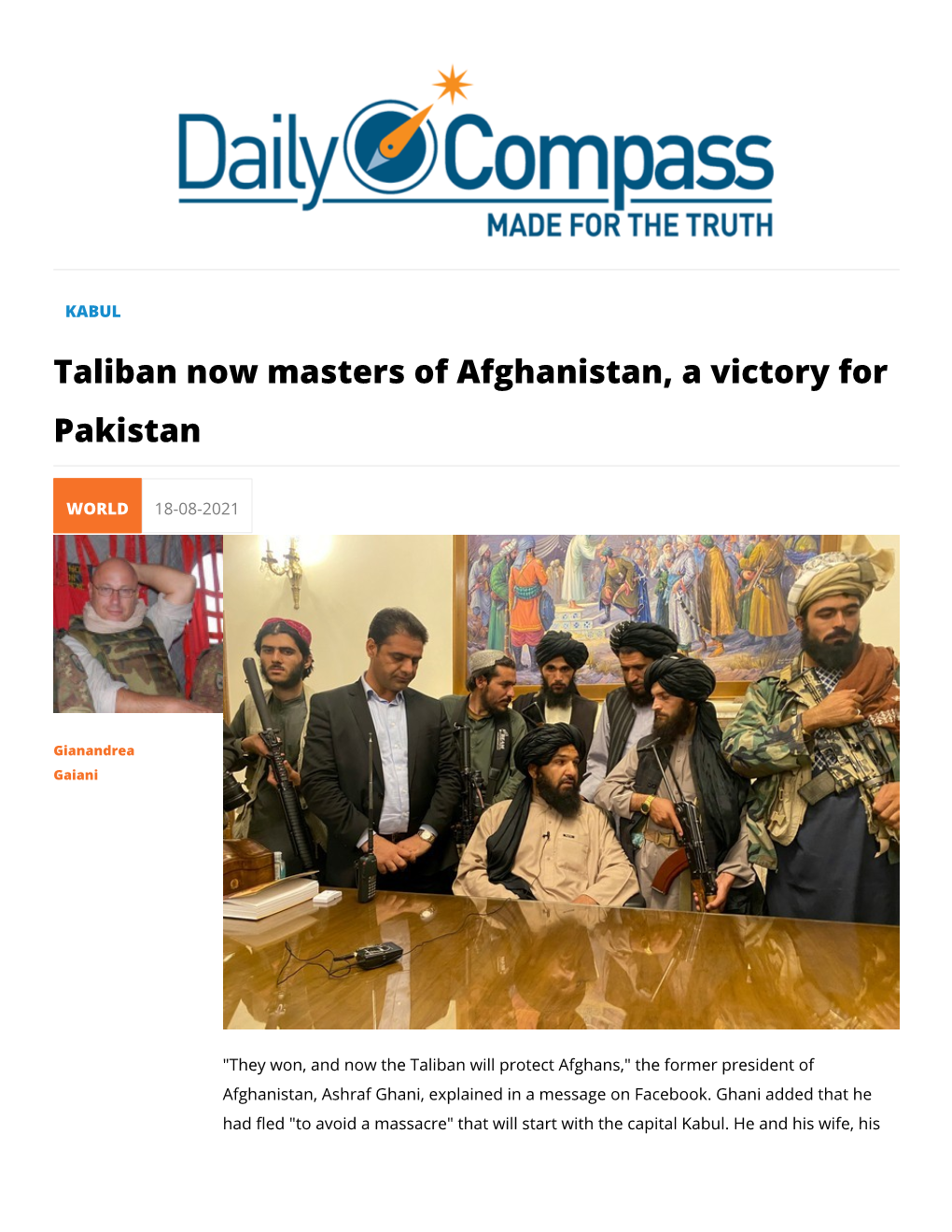 Taliban Now Masters of Afghanistan, a Victory for Pakistan