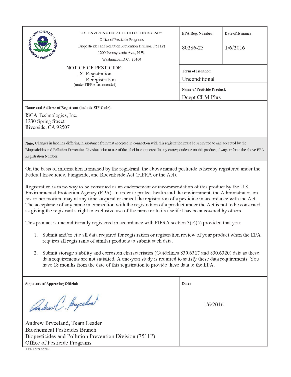 US EPA, Pesticide Product Label, DCEPT CLM PLUS,01/06/2015