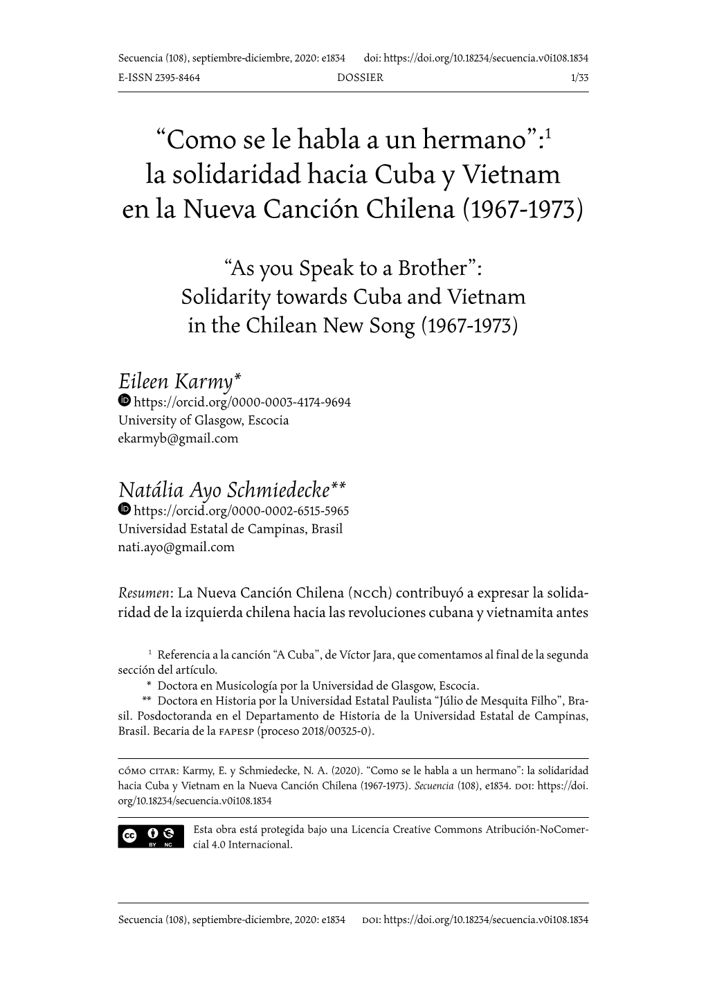 1 La Solidaridad Hacia Cuba Y Vietnam En La Nueva Canción Chilena (1967-1973)