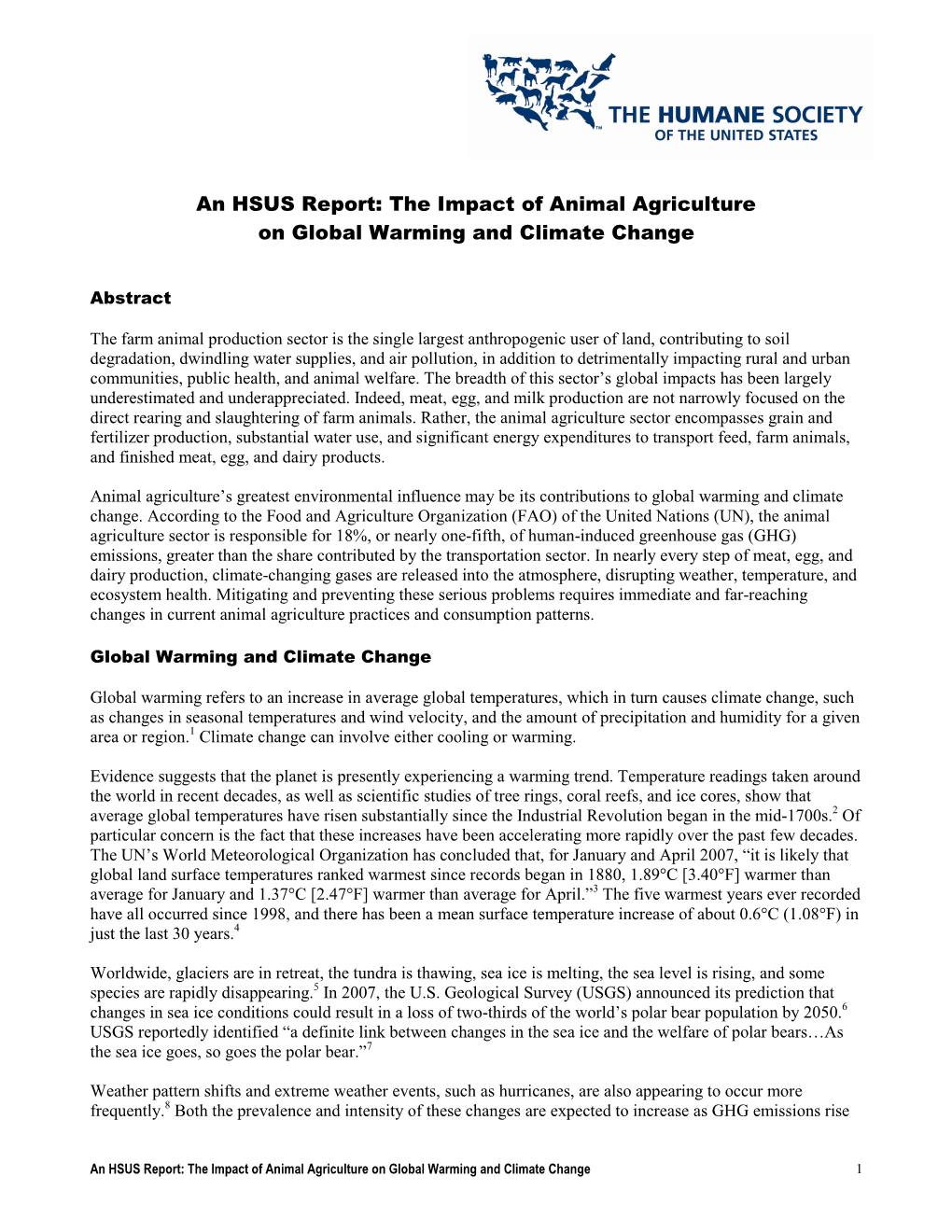 The Impact of Animal Agriculture on Global Warming and Climate Change