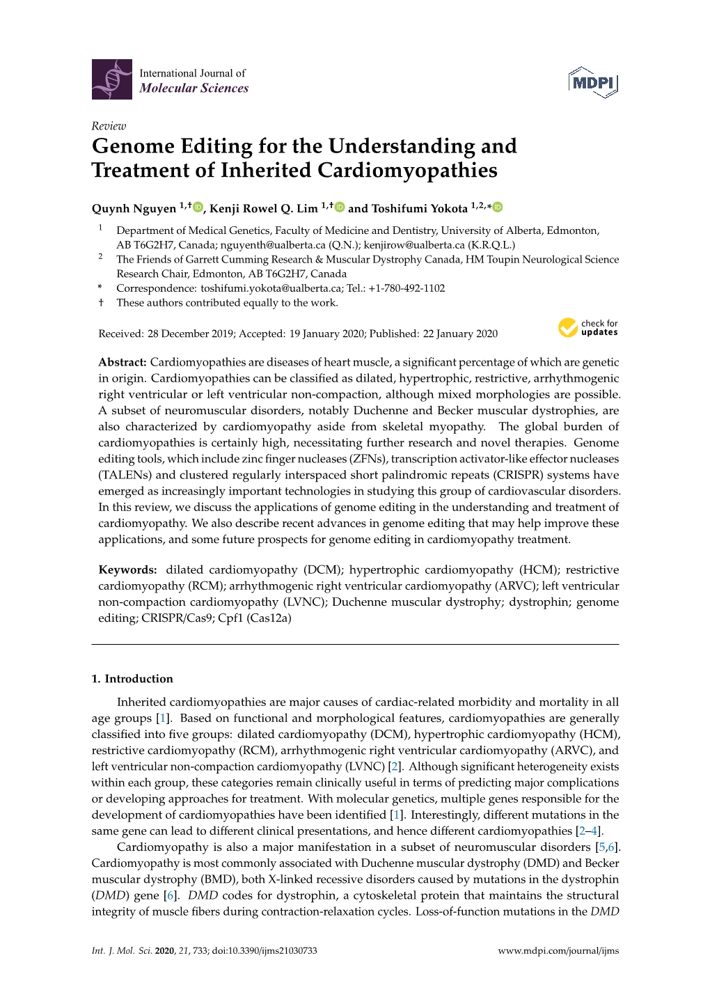 Genome Editing for the Understanding and Treatment of Inherited Cardiomyopathies