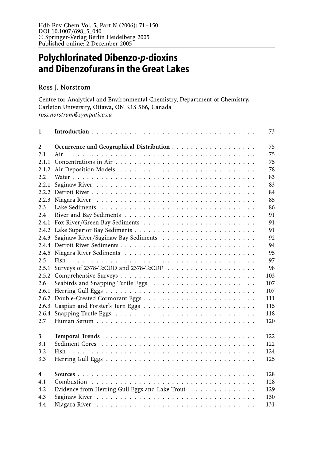 Polychlorinated Dibenzo-P-Dioxins and Dibenzofurans in the Great Lakes