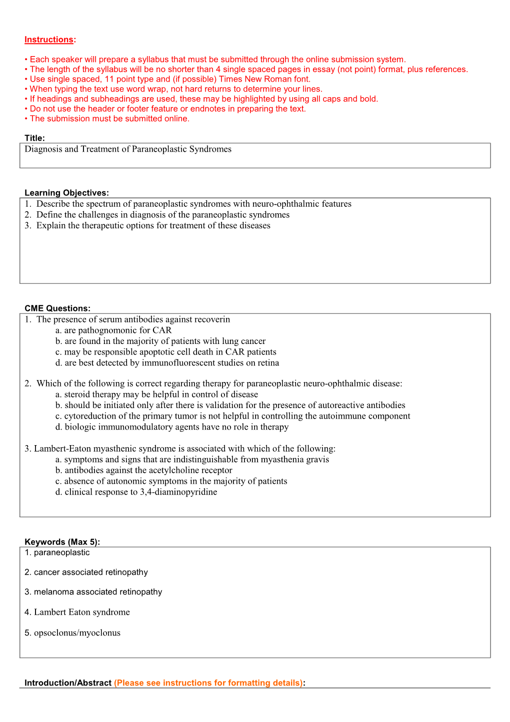 Diagnosis and Treatment of Paraneoplastic Syndromes 1