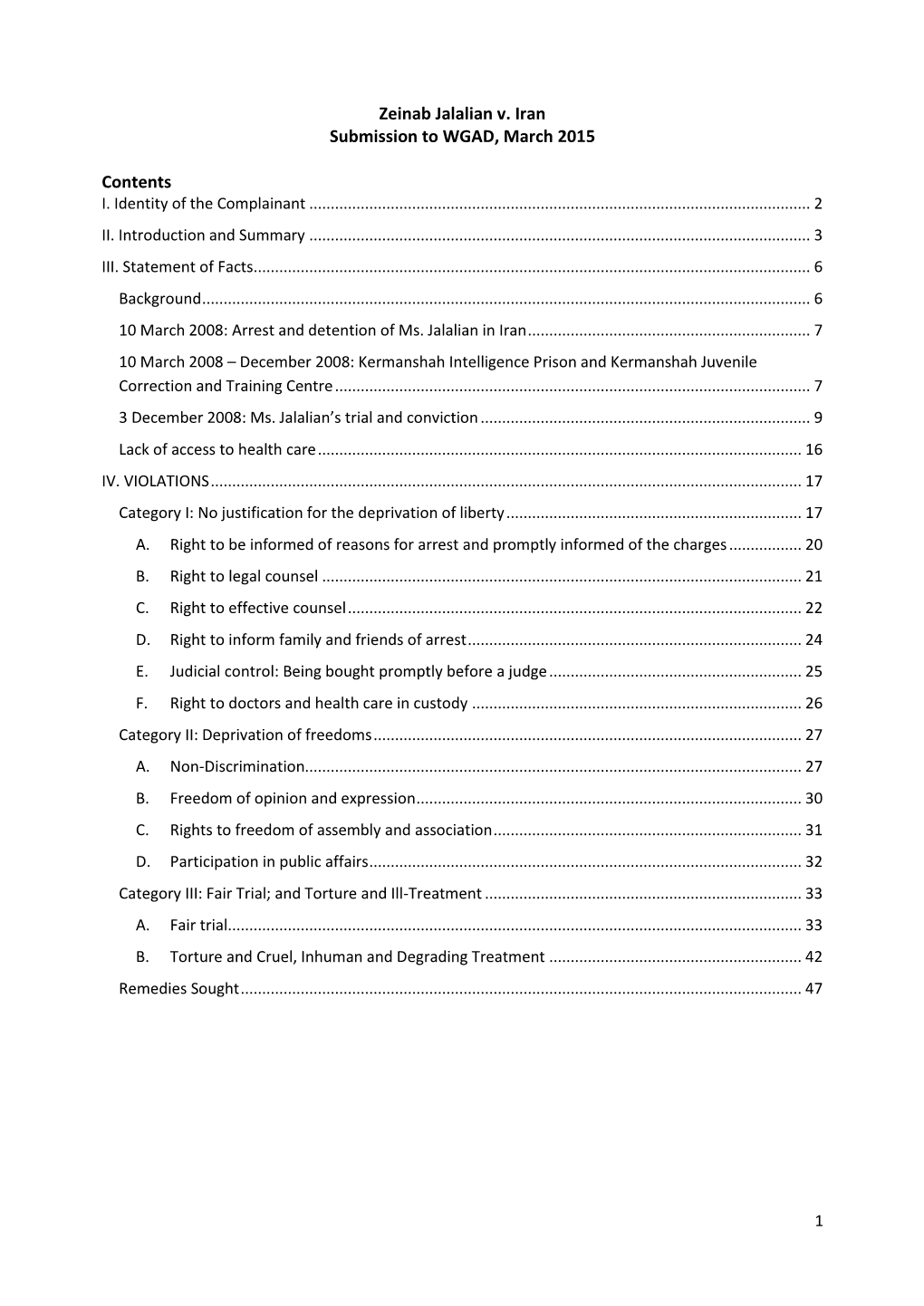 Zeinab Jalalian V. Iran Submission to WGAD, March 2015