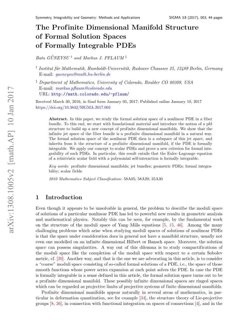 The Profinite Dimensional Manifold Structure of Formal Solution Spaces of Formally Integrable Pdes
