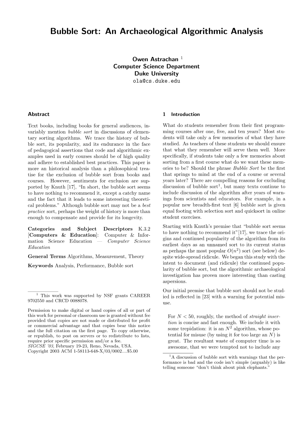 Bubble Sort: an Archaeological Algorithmic Analysis