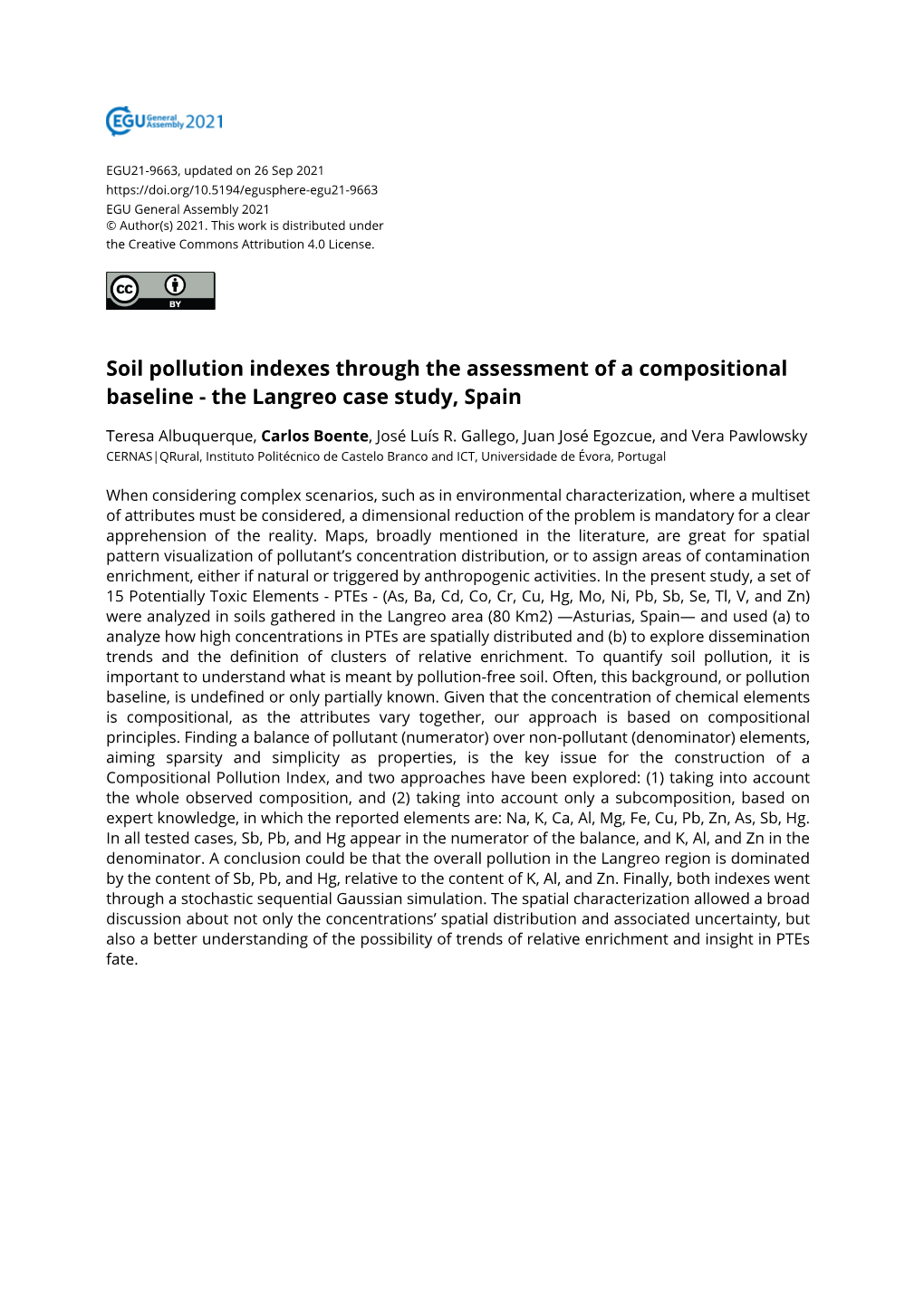 Soil Pollution Indexes Through the Assessment of a Compositional Baseline - the Langreo Case Study, Spain