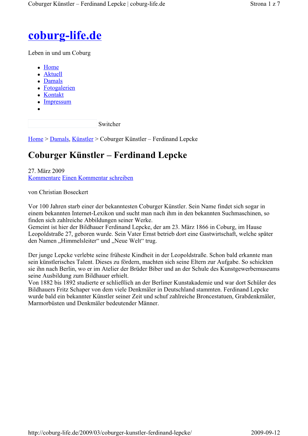 Coburger Künstler – Ferdinand Lepcke | Coburg -Life.De Strona 1 Z 7 Coburg -Life.De