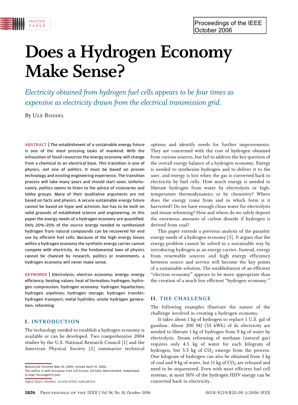 Does a Hydrogen Economy Make Sense?