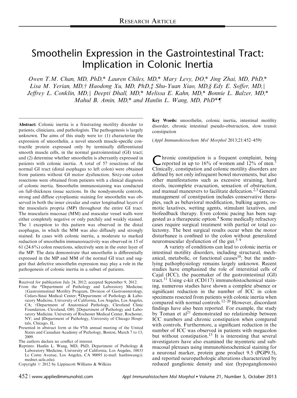 Smoothelin Expression in the Gastrointestinal Tract: Implication in Colonic Inertia Owen T.M