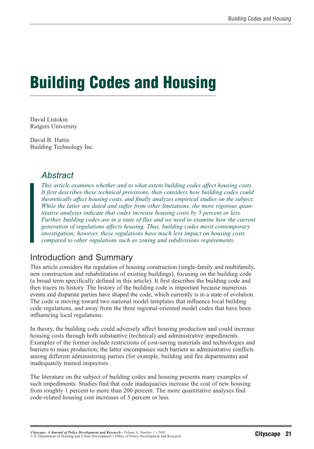 Building Codes and Housing