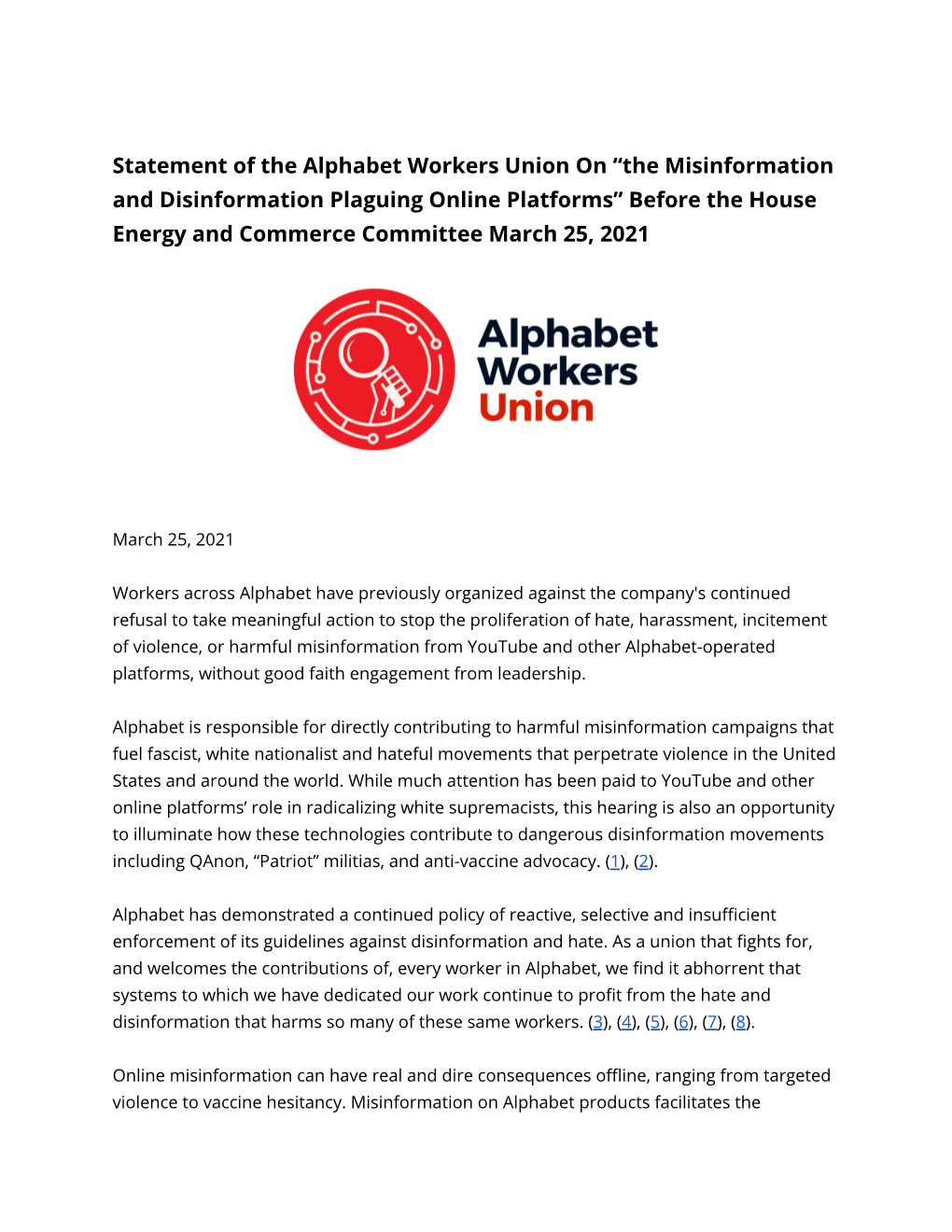Statement of the Alphabet Workers Union on “The Misinformation And