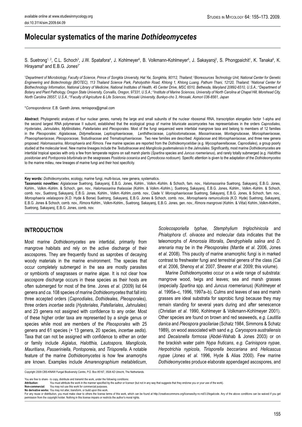 Molecular Systematics of the Marine Dothideomycetes