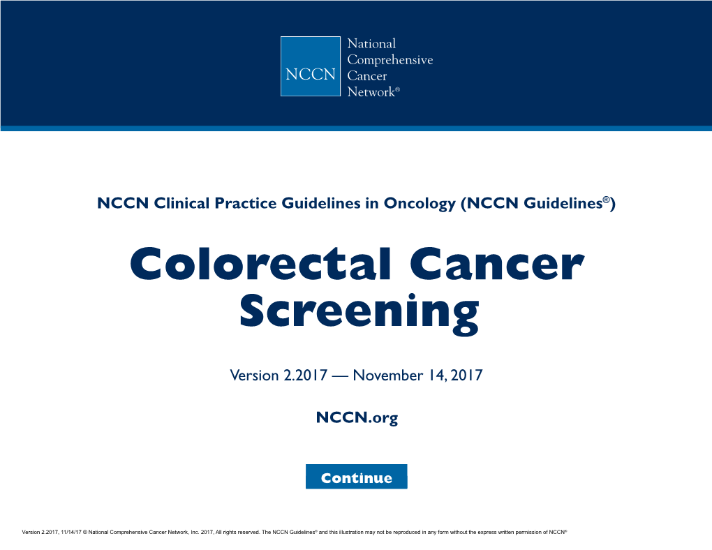 (NCCN Guidelines®) Colorectal Cancer Screening