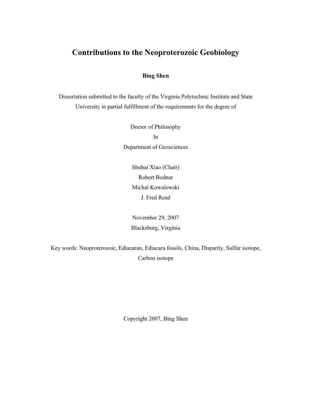 Contributions to the Neoproterozoic Geobiology